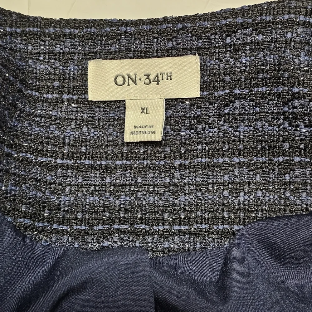On 34Th Blue Metallic Tweed Collarless Pockets Blazer Womens Jacket Size XL